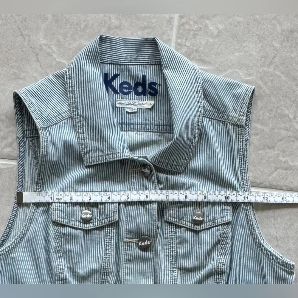 **NEW** - KEDS Light Blue Striped Denim Vest (Medium) - Picture 7 of 7
